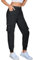 Damen Cargo Jogginghose Multifunktions Outdoor Wanderhose Lang Leichte High Waist Stretch Sport Trekkinghose Multi Taschen (B Schwarz, XL)