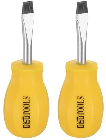 sourcing map 2pcs SL6 Short Tip Slotted Screwdriver Stubby Magnetic Flat Head Screwdrivers CR-V Small Pocket Screwdriver for DIY Repairing, Yellow