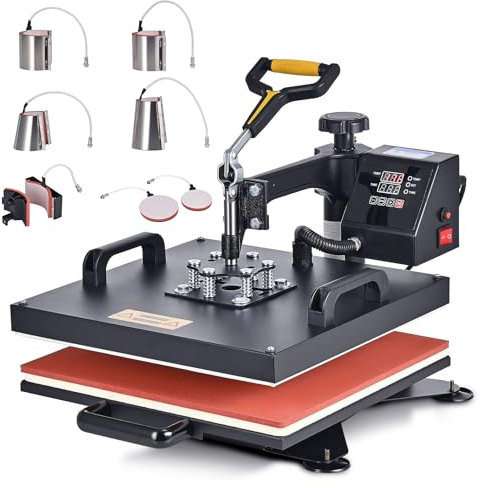 CREWORKS Prensa de Calor 38x38 cm, Maquina de Sublimacion 8 en 1 con Panel de Control Digital, Prensa de Calor Multifuncional con Tubos de Calefacción Dual para Tazas, Gorras, Platos y Más