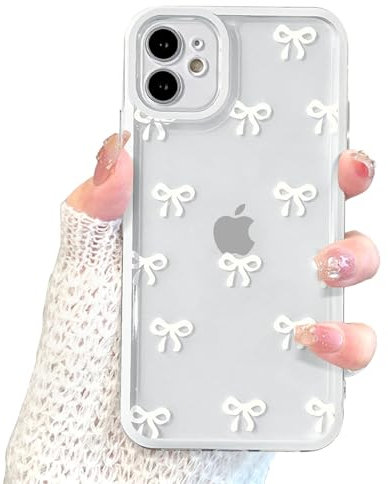 EYZUTAK Case for iPhone 11, Clear Cute Ribbon Bowknot Pattern Aesthetic Transparent Phone Case Raised Camera Protection Stylish Slim Soft Durable TPU Protective Cover for Women Girls - White