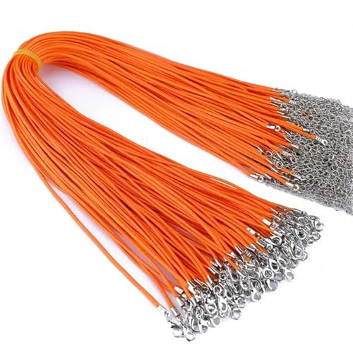 YTAFONPO Waxed Leather Necklace Cord 50 Pcs 1.5mm Mixed Color Leather Cord Necklace With Clasp Adjustable Braided Rope For Jewelry Making DIY Necklace Bracelet(Orange)