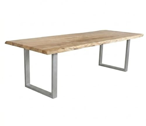 SAM Esstisch Cali 300x100 cm Akazie Eiche Baumkante U-Gestell Silber | Baumkantentisch massiv, Akazienholz Eiche-Optik, 50 mm Tischplatte, Esszimmertisch, Industrial-Design