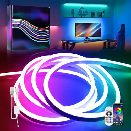BAGZY Neon LED Streifen, 25M RGB Led Schlauch Neon LED Strip 230V Aussenbereich IP65 Wasserdicht Flexibler,Bluetooth App-Steuerung DIY Lichtband, mit Netzteil, Musik Sync,für Innen Outdoor