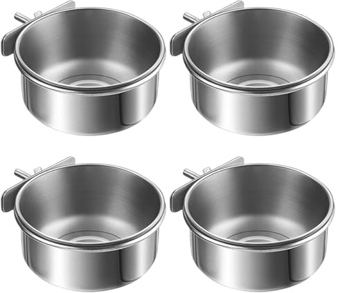 4pcs Vogelkäfigfuttermittel, 4x2 Abnehmbarer Edelstahl Vogelfutterschale mit Klemme, rostresistenter Kaninchenfutter für Papageien Cockatiel Conure Brudgies kleines Tier, Vogelkäfig-Feeder