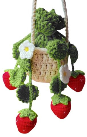 Häkeln Auto Spiegel Dekoration - Rückspiegel Häkeln Pflanze, Auto Spiegel Ornament Häkeln - Niedliche Auto Pflanze Zubehör Pflanze Häkeln Auto Spiegel Aufhängung Zubehör für