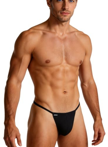 ARKELL String Homme en Coton Noir avec Partie arrière en Fil Masculin Style Moderne - Fabriqué en Europe