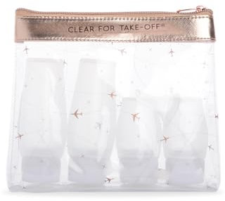 MIAMICA Women's Bottle Travel Kit, Clear & Gold, Clear & Gold, Clear Bottle Travel Kit