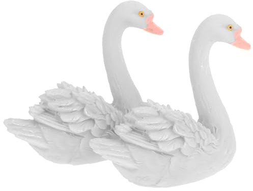 Schwanenfigur aus Kunstharz 2 Stück, Weiß, Realistisch für Gartendeko | Silver Swan, Hochdetaillierte Ausführung, Farbbeständig, Dekorative Figur für Zuhause
