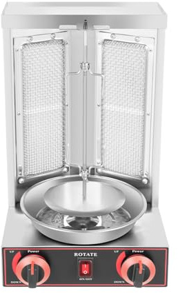 Mermajestic 3000W 2 Brenner Gas Edelstahl Gas Döner Kebab Maschine Dönergrill Tischgrill BBQ Grillofen Vertikale Broiler Gaskochmaschine Spinnen Döner Kebab Shawarma Gyro Grill