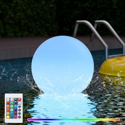 FUYO Außen Kugelleuchte LED Kugellampe, 30 CM Solar-Light Up Pool Bälle, 16 RGB-Farben Leuchtkugel Garten Kugel mit Fernbedienung, IP66 Wasserdicht Schwimmende Licht für Pool, Party, Teich - 1Pcs