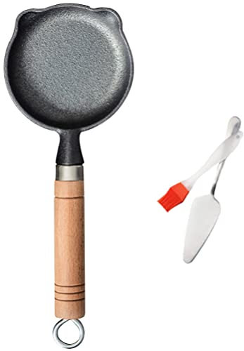 CHFYIJYHM 1 Set Mini-Bratpfanne aus Gusseisen mit Schaufel und Bürste, vorgewürzte kleine Bratpfanne aus Gusseisen, ofenfest, for gebackene Kekse und Brownies, 10 cm Wok