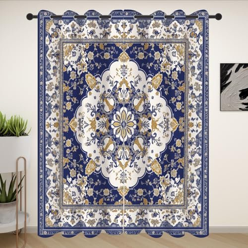 Dpvbffx Vintage Medaillon Ösenvorhang 2er Set 300x140, Antike Böhmen Blumen Gardinen Wohnzimmer Fensterdekoration, Indisch Orientalisch Ethnisch Vorhang Blickdicht Schlafzimmer, Verdunklungs Thermo