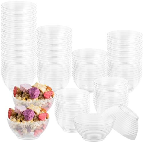AKOLAFE 150PCS Dessert Bowls Plastic 90ml Small Dessert Bowls Reusable Mini Dessert Cups for Desserts, Dips, Sauces, Ice Cream, Trifles, Clear