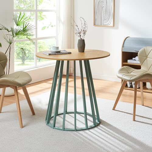 [en.casa] Esstisch Lensuu Tisch 76 x Ø80 cm Küchentisch für 2 Personen Esszimmertisch mit Holzgestell Wohnzimmertisch Bistrotisch rund Pastellgrün/Eicheoptik