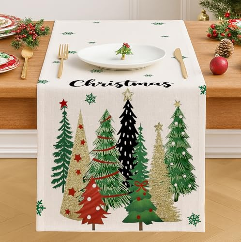 Vorysum Weiß Weihnachten Tischläufer Chrismas Winter Weihnachtsbaum Schneeflocken Tischdeko Weihnachtstischläufer Weihnachtsdeko Modern Saisonnal Küche Tisch Dekoration Drinnen Outdoor 40x140 cm