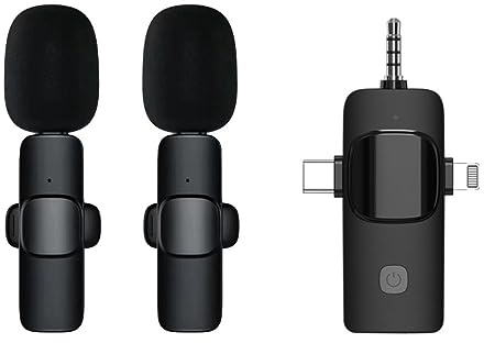 Three in one wireless lavalier microphone plug and play for iPhone, Android, and camera, with built-in noise reduction chip for video recording, live streaming, interviews, YouTube, Vlog