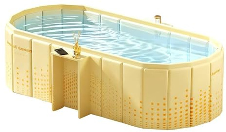 150cm Tragbare Badewanne mit Ablage, Faltbar für 2 Personen, Ohne Aufpumpen Einweichwanne, 2-in-1 Eisbad & Heißes SPA für Dusche, Garten & Camping (Gelb)