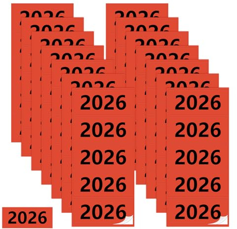 200 Stk Jahreszahlen Aufkleber 2026 Jahreszahl Etiketten 60×25mm Inhaltsschild Red Ordner Aufkleber Selbstklebend Ordner Etiketten 2026 Ahreszahlen für Kennzeichnung Ordnern Unterlagen Ablage