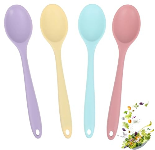 Classicseali 4PCS Silicone Teaspoons, Heat Resistant Mixing Spoon, 7.87'' Silicones Spoon Small, for Stirring, Baking & Mixing, Dishwasher Safe, 4 Colors