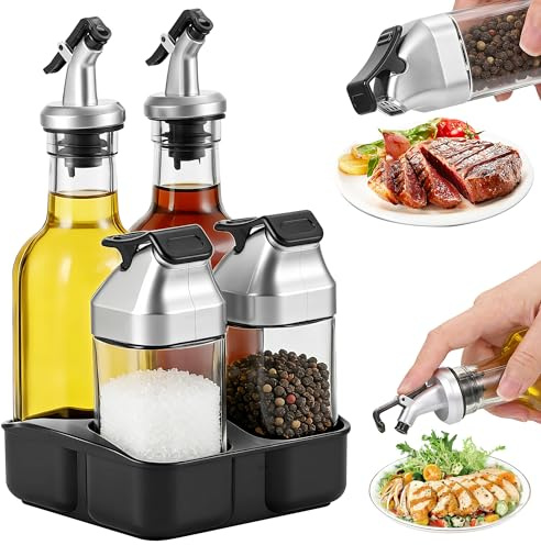 Zourglow Set de 5 Distributeur de Vinaigre et D'huile, Etanche Anti-Goutte