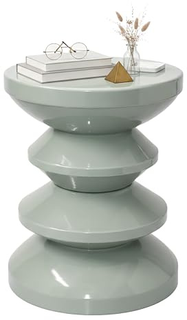 Relaxdays Beistelltisch, Zick-Zack, Wohnzimmer Dekoobjekt, Beistellhocker HxD: 46 x 35 cm, Blumenpodest, Metall, Salbei