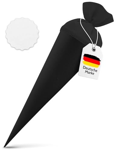 itenga Set Bastelschultüte rund 70 cm inkl. Namensschild in Stern Form - Schultüte Zuckertüte Rohling Personalisieren Name Schulkind (Schwarz)