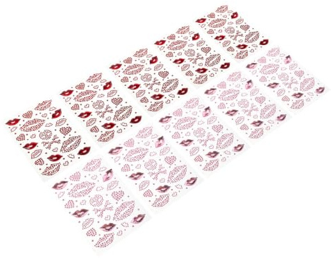 UKCOCO 10 Sheets Red Heart and Lip Kiss Temporary Tattoos for Valentine's Day, Self-adhesive Resin and Acrylic Rhinestone Stickers, Romantic Body and Face Decoration for Celebration