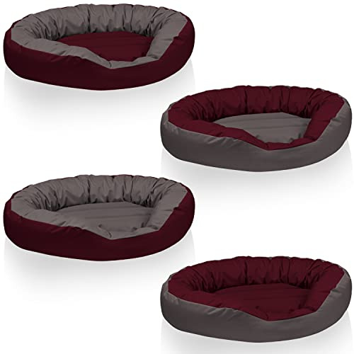 BedDog® Hundebett Sunny 4in1, großes Hundekörbchen aus Cordura, waschbares Hundebett mit Rand, Hundekissen oval-rund, für drinnen und draußen, XXXL, Cherry-Rock, Bordeaux-grau