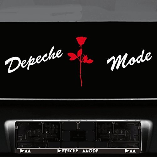 GreenIT Set Schreibschrift Schriftzug und Rose Aufkleber Tattoo die Cut car Decal Auto Heck Deko Folie Depeche Mode (Weiss-rot)
