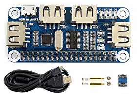 Waveshare 4 Port USB HUB Hubs HAT Compatible with USB2.0 1.1 for RPi Raspberry Pi Zero A+ B B+ 2 3 Model B Serial Debugging Onboard USB to UART