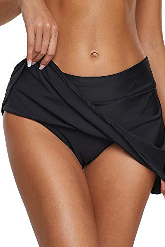 Dolamen Donna Pantaloni da Nuoto Gonna, Costumi da Bagno Donna Pantaloncini Bikini Costume Intero Moda da Bagno Shorts Swimwear Costume Mare (Small, Nero)