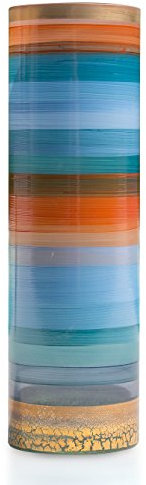 Angela neue Wiener Werkstaette Glasvase veredelt zylindrisch, Glas, blau/orange, 10 x 10 x 25 cm