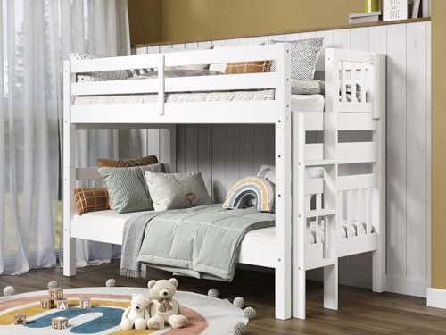 Bedz King Bunk Beds Twin over Twin Mission Style with End Ladder, White