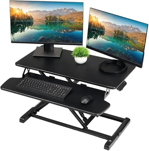 TechOrbits OF-S06-2 Desk Converter-37-inch Height Adjustable, MDF Wood, Sit-to-Stand Rise-X Pro Black, 37