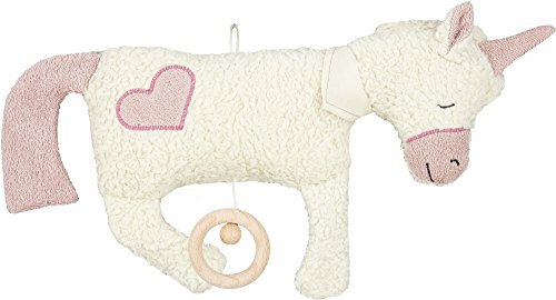 Efie Bio - Spieluhr Einhorn, Herz Applikation, kontrolliert biologischer Anbau (organic), Made in Germany, GOTS zertifiziert, nachhaltig, Melodie (Guter Mond du gehst so stille)
