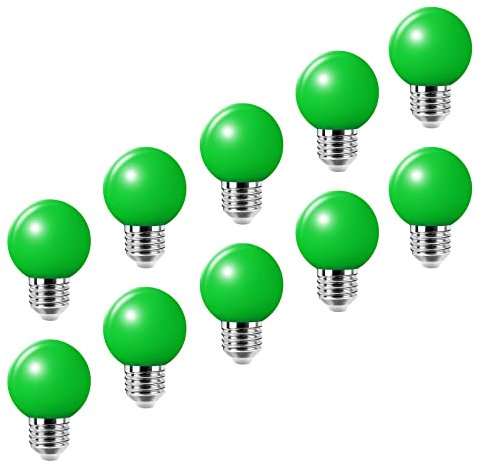 LED Bunte E27 Farbige Glühbirnen 2W = 20W Dekoratives Licht und Design 200 Lumens AC220V-240V Dekorationslampe in Klasse Golfball Form, Grün- 10er Pack