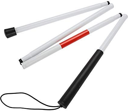 Nikou Bastón Ciego Plegable - Bastón para Caminar Bastón Blanco Largo Movilidad Plegable Bastón para Caminar Plegable Bastón Blanco Rojo Reflectante para Personas invidentes y con visión