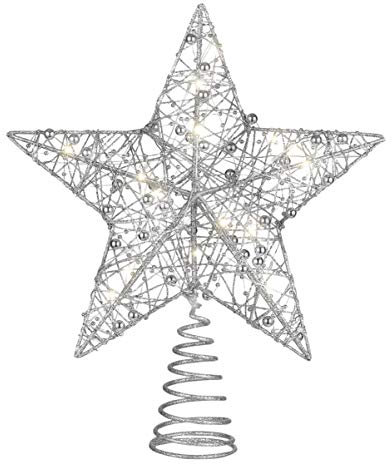 STOBOK Weihnachtsbaum Topper Stern Beleuchtet Baumkronen Ornament LED Licht Glitter Aushöhlampe für Weihnachten Party Ornament Dekorationen Silber