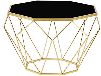 Mesa Juan Casual Vidrio Templado Sofá Auxiliar Moderna Nórdica Snack-Cafetera Tabla Estar Balcón Octogonal con Base Metálica, 56x40CM (Color : Gold)