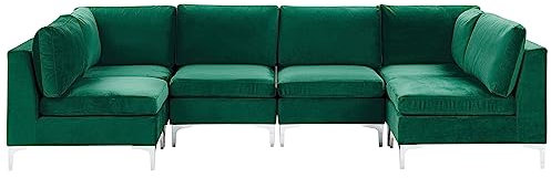 Beliani Modulares Sofa U-Form mit Polsterbezug aus Samtstoff in Grün Modern Evja