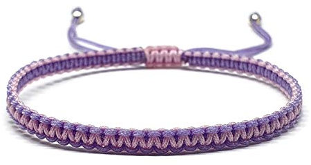 MYSTIC JEWELS - Bracciale Macrame - Kabbalah di filo con 2 colori, amuleto, protezione malocchio, buona fortuna, Good Luc (Lilla - Rosa)