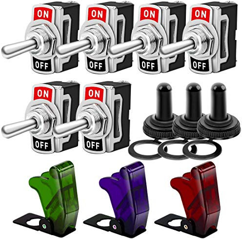 Gebildet 6pcs Kippschalter 10A/12VDC, 6A/24VDC, EIN/AUS Wippschalter, SPST 2-pin Rocker Toggle Switch mit Wasserdicht Schutzkappe, zum Auto KFZ LKW Boot