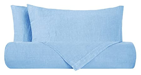 Set lenzuola federe letto parure lenzuola in 100% puro lino lavato delavè stone washed morbido resistente elegante traspirante ipoallergenico made in italy MATRIMONIALE AZZURRO