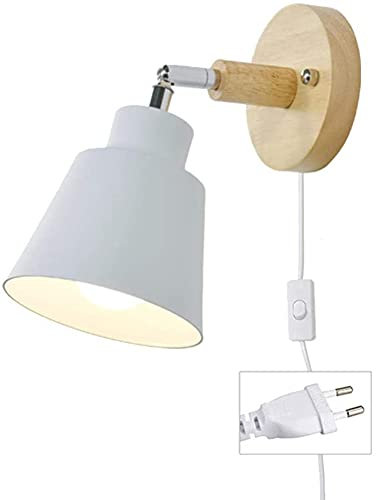 TXSAGL Applique avec prise de câble E27 lampe de lecture de chevet à rotation libre Applique murale d'intérieur avec interrupteur pour chambre à coucher, projecteur de salon (blanc)