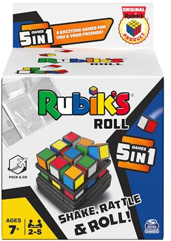 Rubik's Roll, 5-in-1-Würfelspiele, Pack & Go Reisegröße, Multiplayer, bunt, für Kinder und Erwachsene ab 7 Jahren