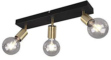 meineWunschleuchte Minimalistischer Deckenstrahler 3-flammig Schwarz-Messing, Breite 44cm