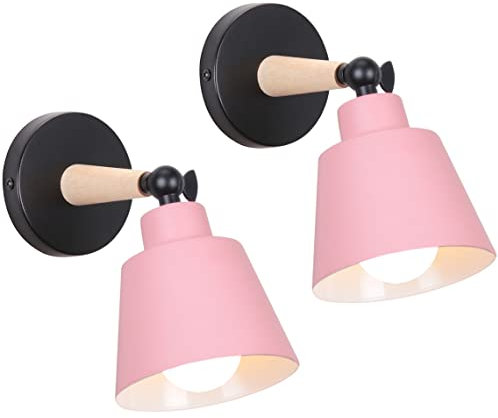 TOKIUS 2 Stücke Wandleuchten, Moderne Wandlampe aus Metall und Holz Deko E27 Fassung Verstellbarer Wandbeleuchtung Innen Wandlampe für Schlafzimmer Wohnzimmer Korridor (Rosa)