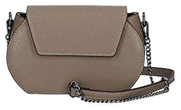 ITALYSHOP24-COM OBC Made in Italy Damen Leder Tasche Kroko Prägung oder Glattleder Umhängetasche Clutch Wildleder Handtasche Ledertasche Schultertasche Taupe