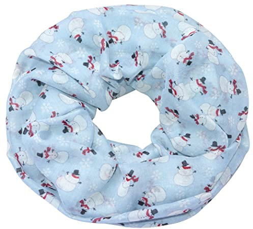 Damen Schlauchschal Loopschal Rundschal Christmas Weihnachten Schneeflocken Halstuch Halsschal Loop Schal Weich (Schneemann - Hellblau)