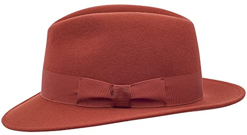 Sterkowski Holden | 100% Wollfilzhut für Damen und Herren | Fedora Hut Herren FilzHut Herren Outdoor Hut Herren Mafia Hut Gangster Hut Fedora Hut Damen Damenhüte Elegant Rostig Rot 59 cm Rostig Rot